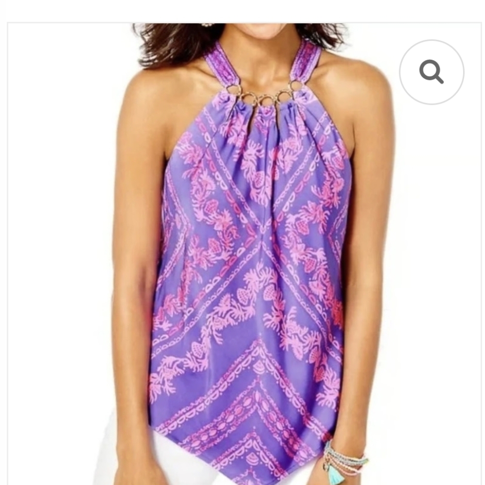 Lilly Pulitzer Julien Halter Top Mystical Purple Coral Craze SZ.S